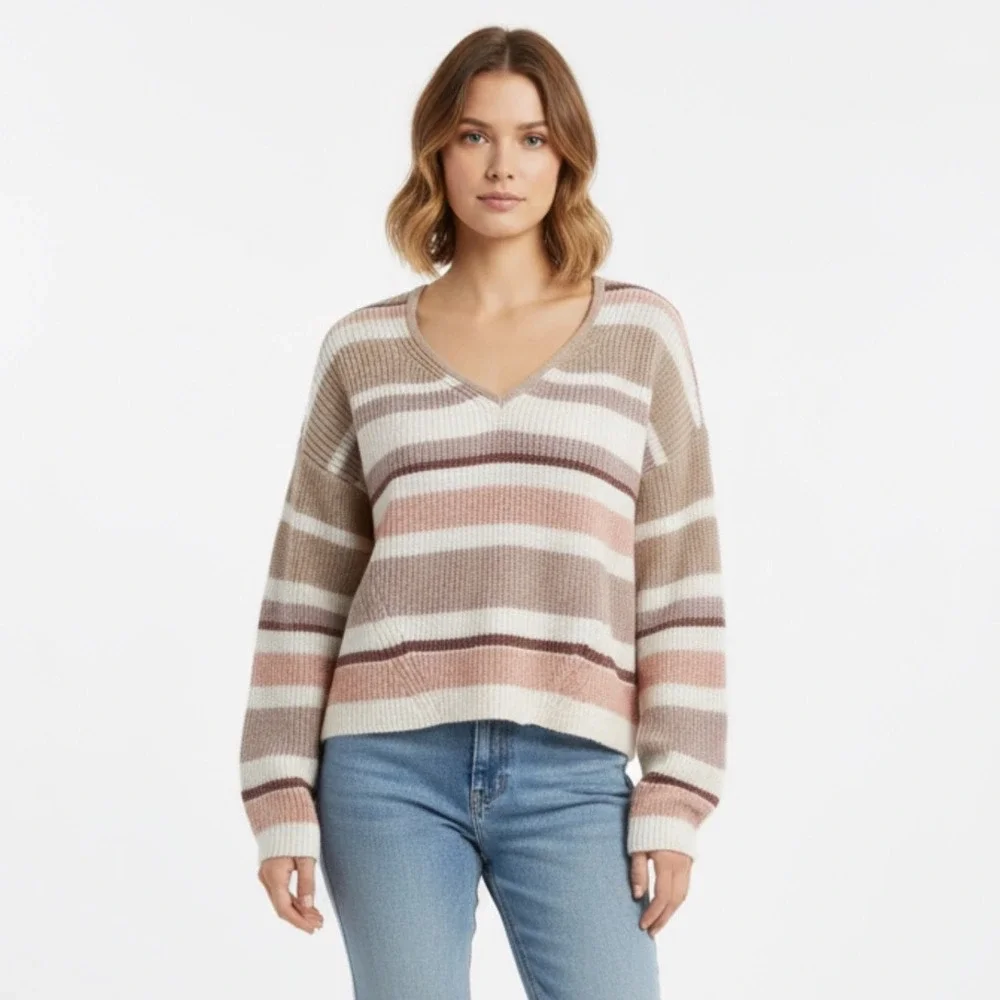 Abercrombie & Fitch Striped V-Neck Sweater Knit Pullover Casual Top‎ Size M